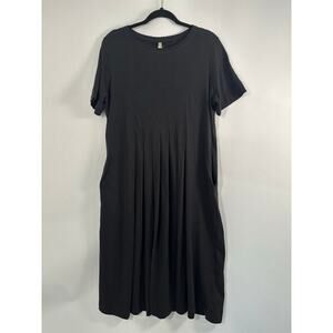 NWT Uncle Frank Medium Tucked Knit Midi Black Dress 100% Cotton Pockets